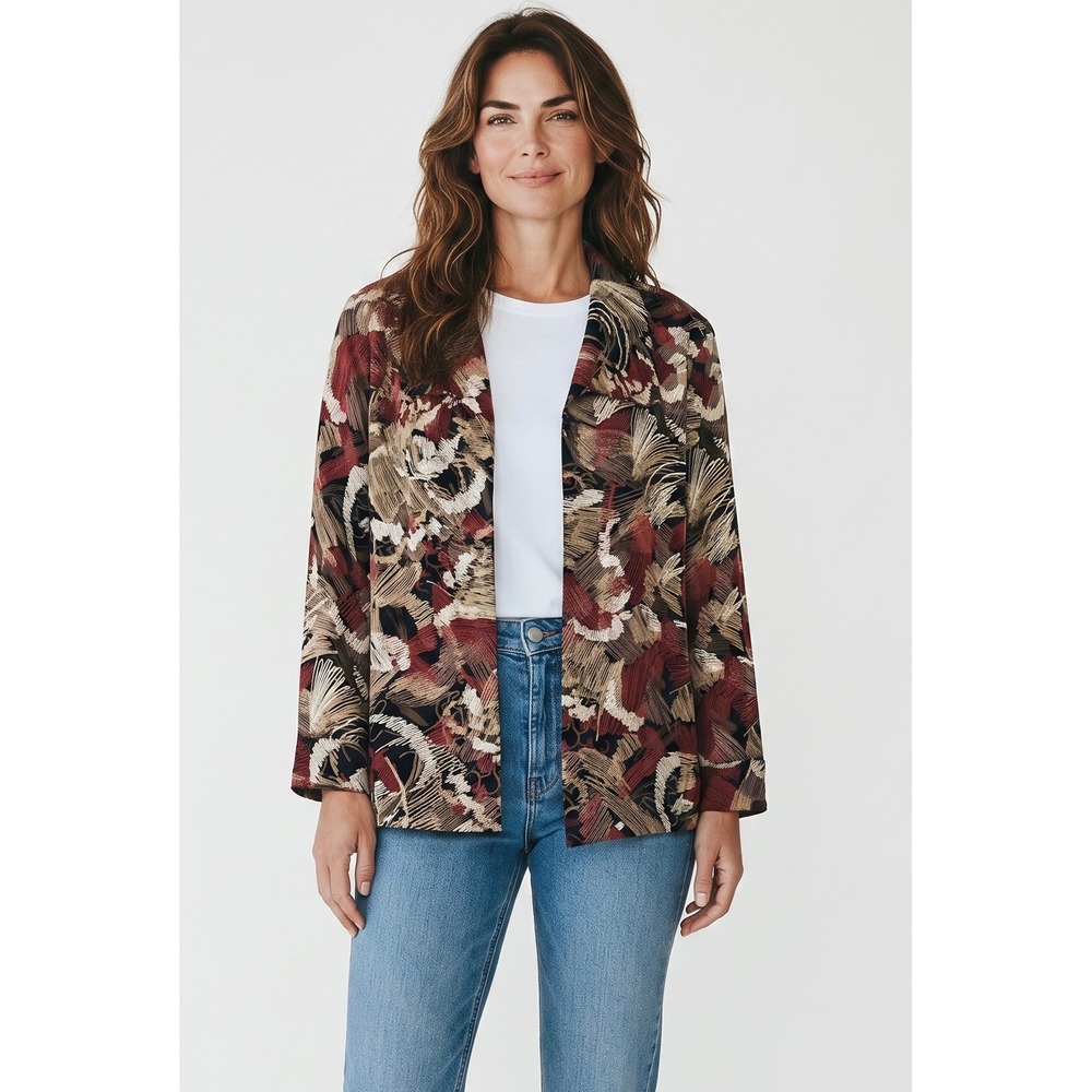 Softwear by Mark Singer Women Abstract Print Open Front Jacket Blazer Medium USA
